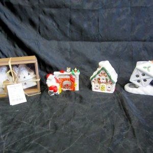 VINTAGE 90'S CERAMIC SANTA MOTIF TEALIGHT HOLDERS, BATTERY LIGHTED, SET OF 5